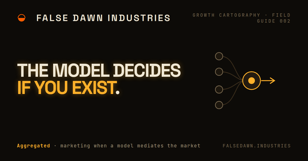 False Dawn Industries Field Guide 002: The model decides if you exist. Aggregated markets.